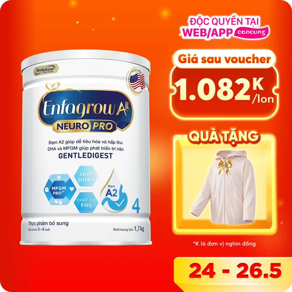 Sữa Enfagrow A2 Neuro Pro số 4 1.7 kg (3 - 6 tuổi)