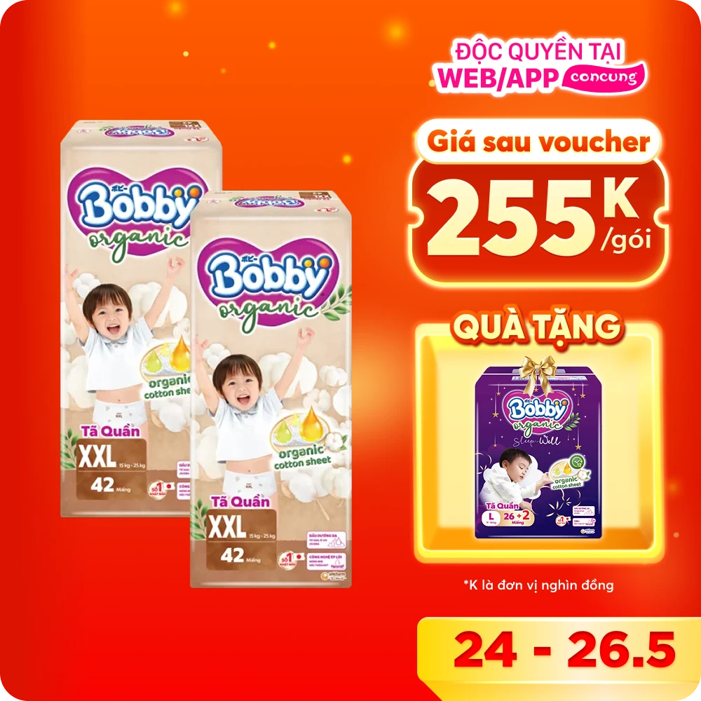 Combo 2 Tã quần Bobby Organic XXL42 Miếng