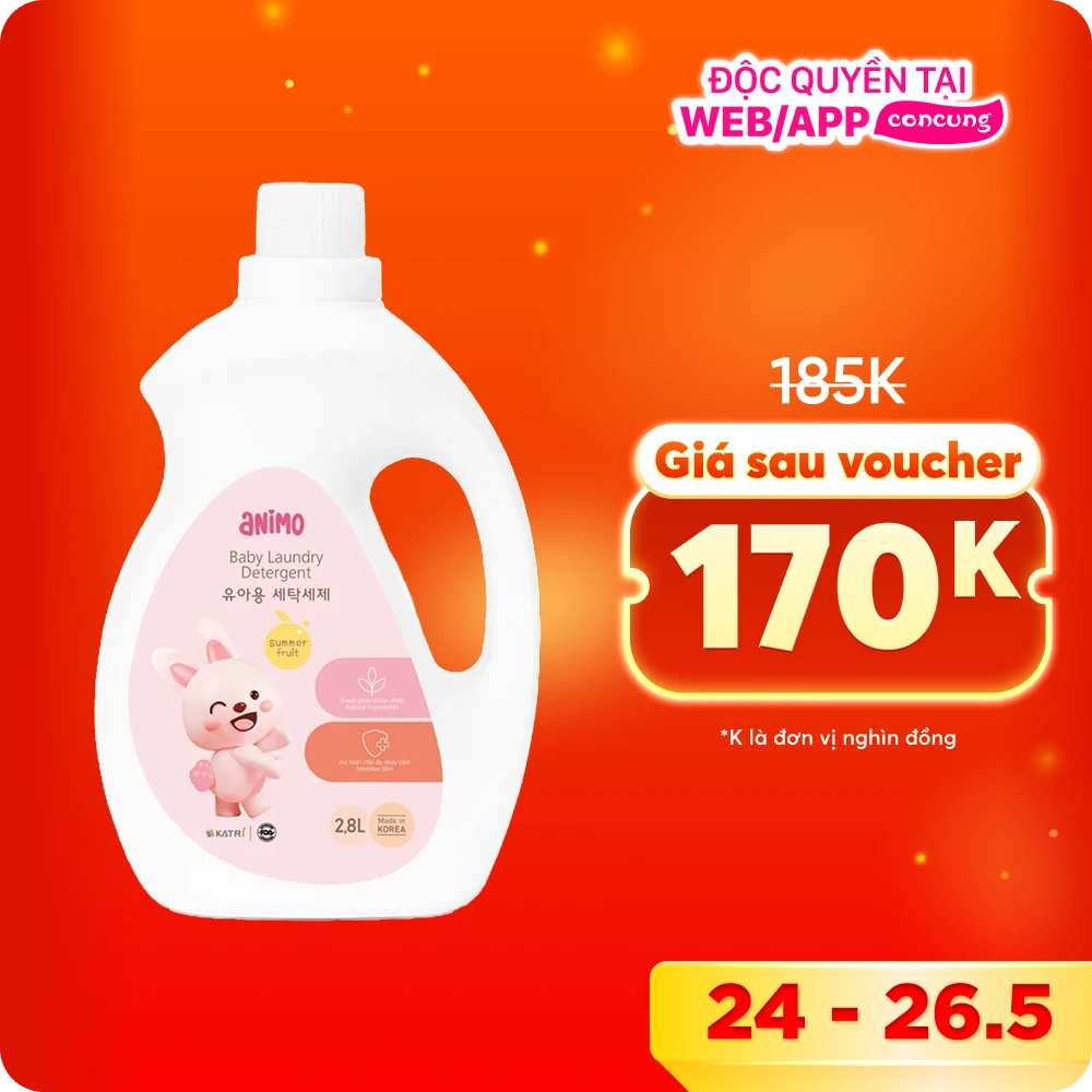 Nước giặt cho bé Animo hương trái cây mùa hè chai 2,8L