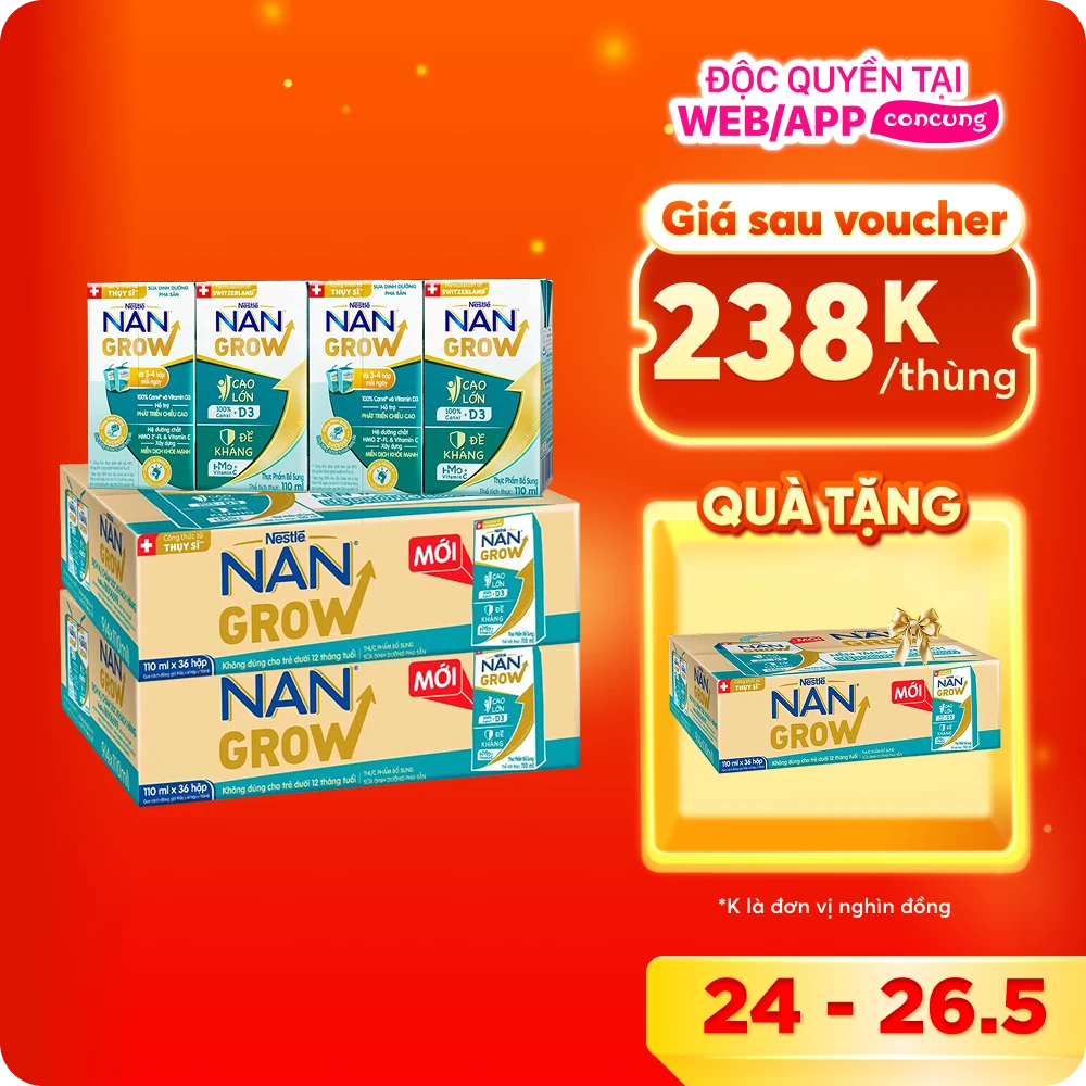 Combo 2 Thùng Thực phẩm bổ sung Nestlé NANGROW 9 (4x110ml)