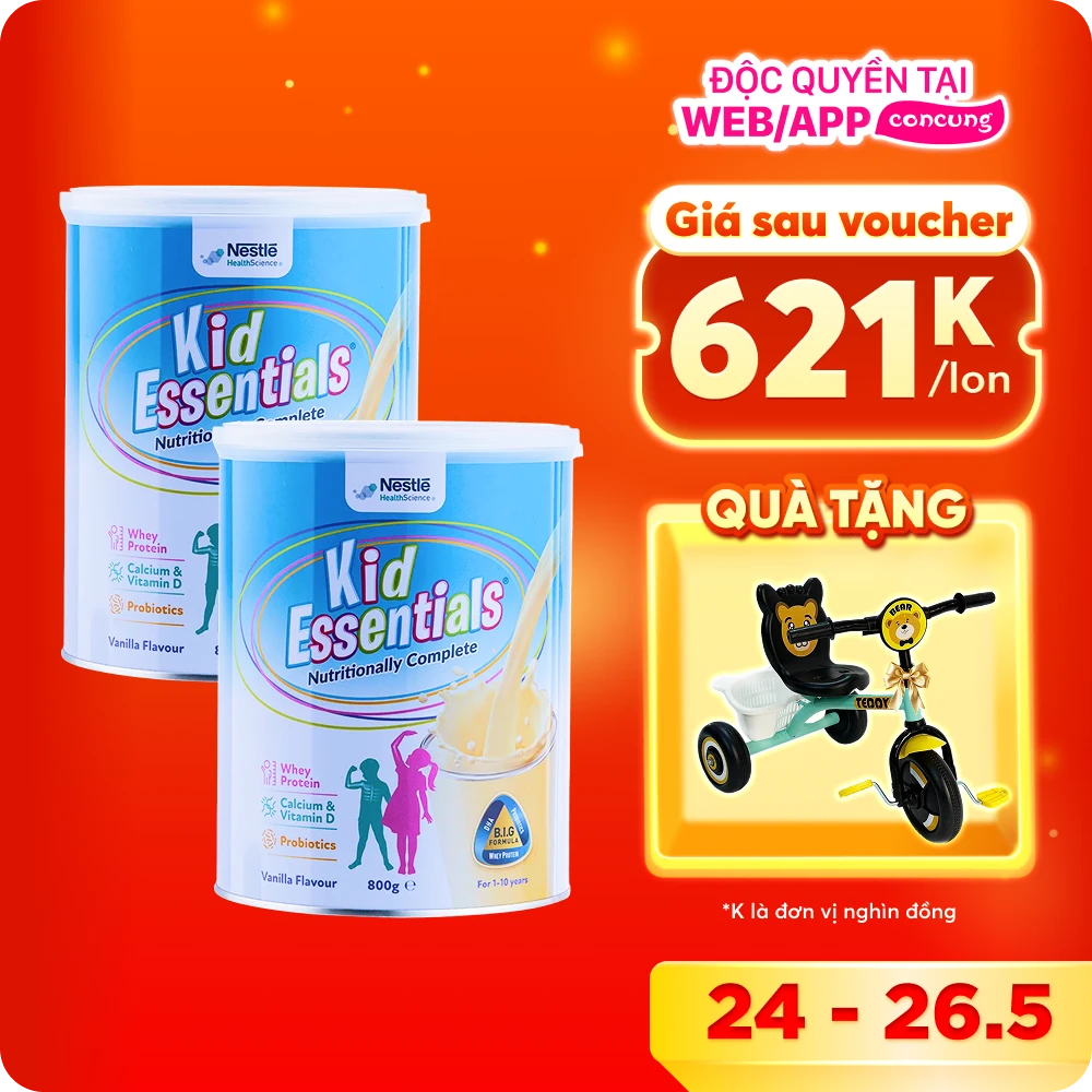 Combo 2 Thực phẩm bổ sung dinh dưỡng dành cho trẻ từ 1 đến 10 tuổi Kid Essentials Nutritionally Complete vị vani