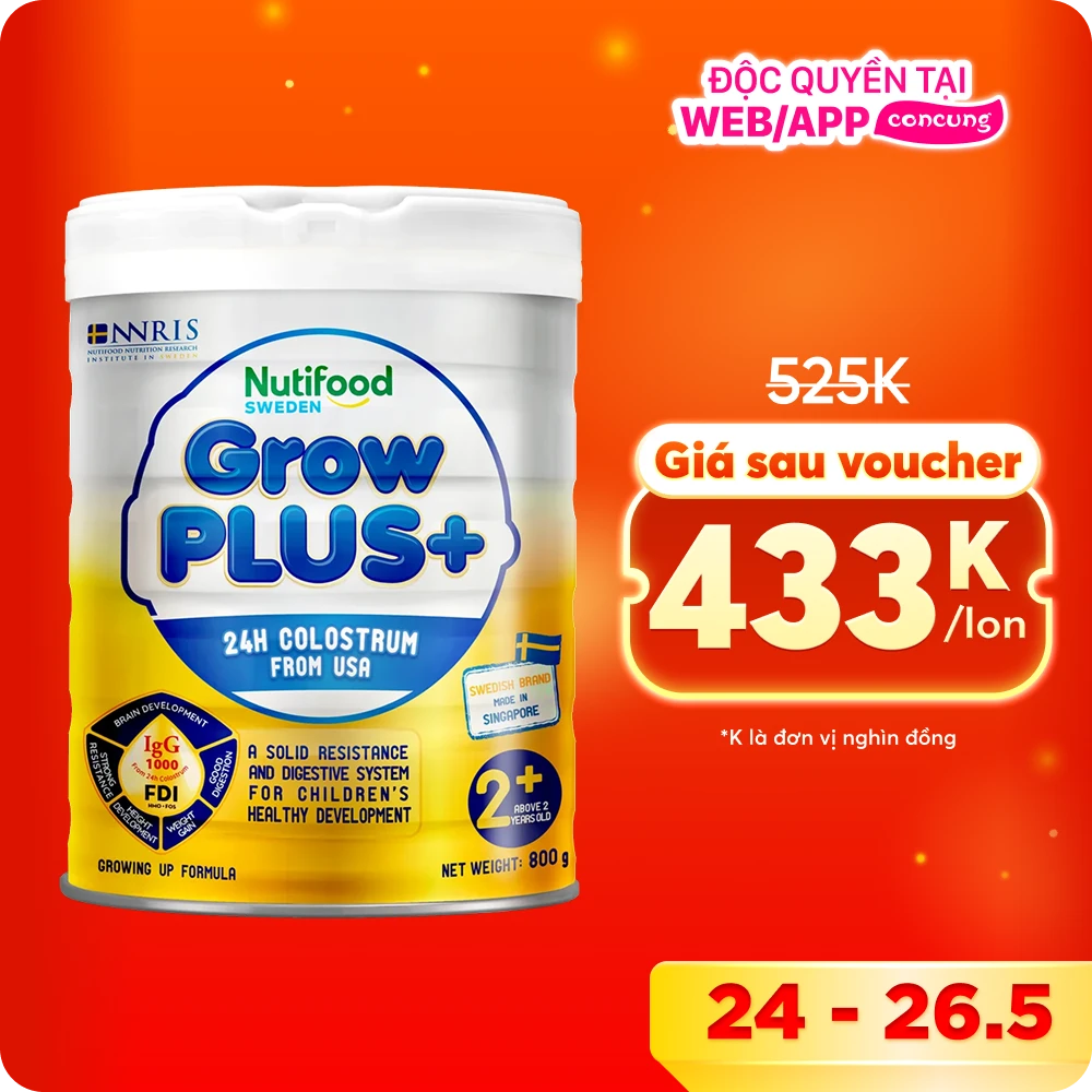 Combo 2 Sữa GrowPLUS+ Sữa Non Vàng 800g (Từ 2 tuổi)