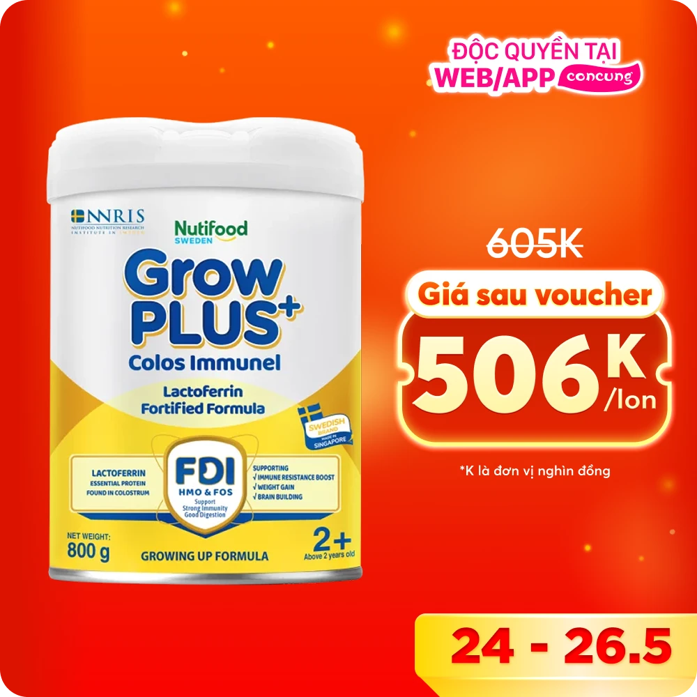 Sữa GrowPLUS+ Colos Immunel 2+, 800g ( trên 2 tuổi) (Giao bao bì ngẫu nhiên)