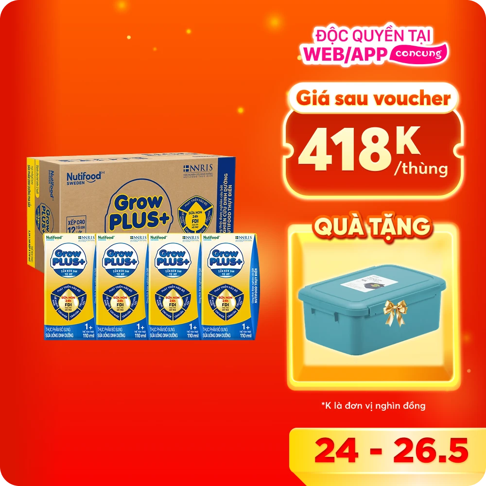 Combo 2 thùng Sữa GrowPLUS+ Sữa non Vàng 1+ 110ml (lốc 4 hộp)