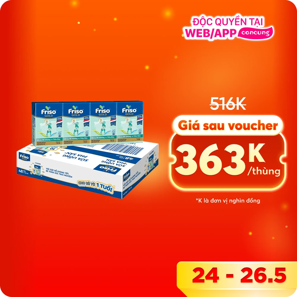 Thùng Sữa Friso Gold 110ml (từ 1 tuổi) - Lốc 4 hộp - New