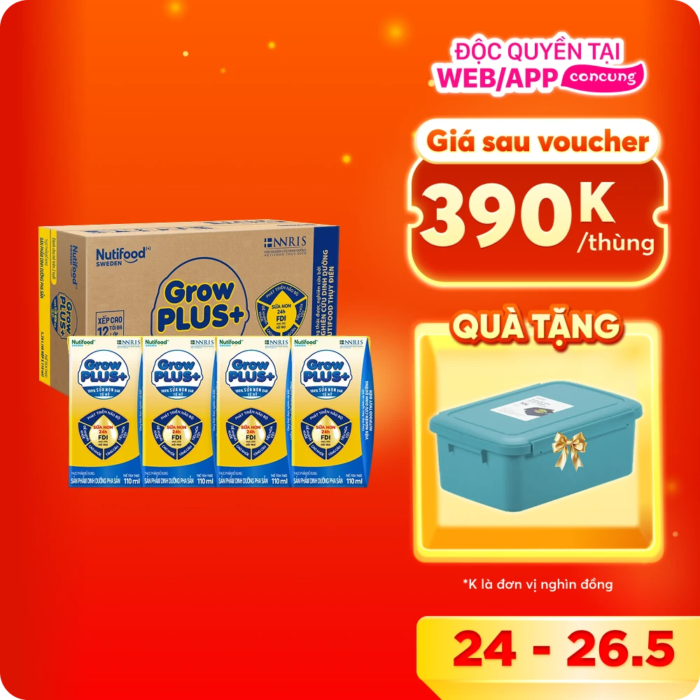 Thùng Sữa GrowPLUS+ Sữa non Vàng hộp 110ml (lốc 4 hộp)