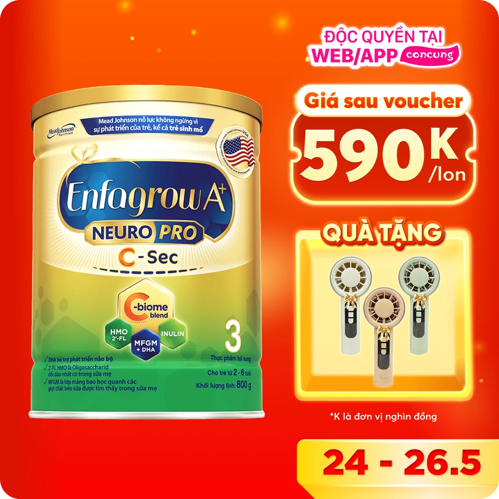 Sữa Enfagrow A+ NeuroPro 3 C-Sec 800g (2-6 tuổi)