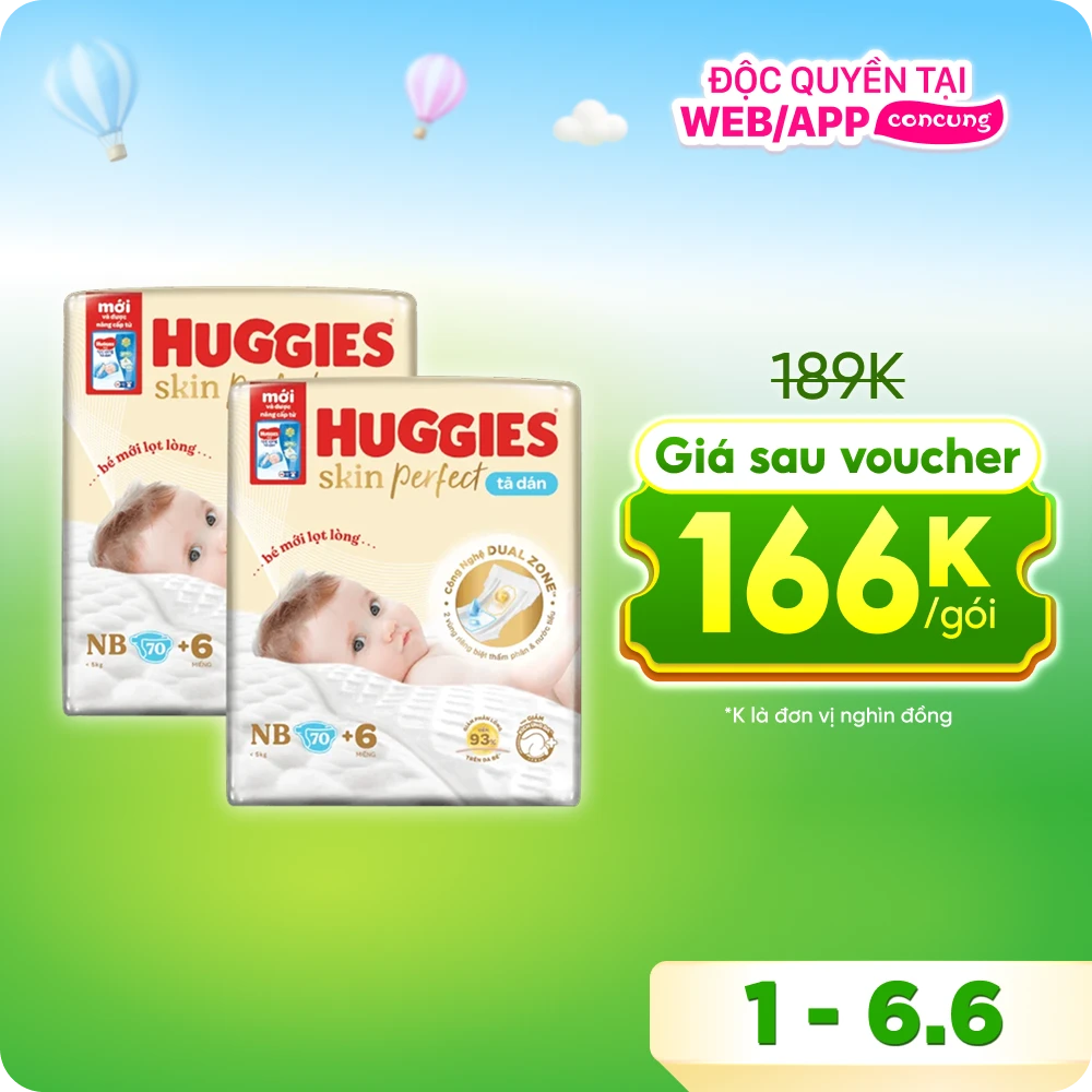 Tã dán lọt lòng Huggies Skin Perfect (Newborn, dưới 5kg, 70 miếng) (giao bao bì ngẫu nhiên)