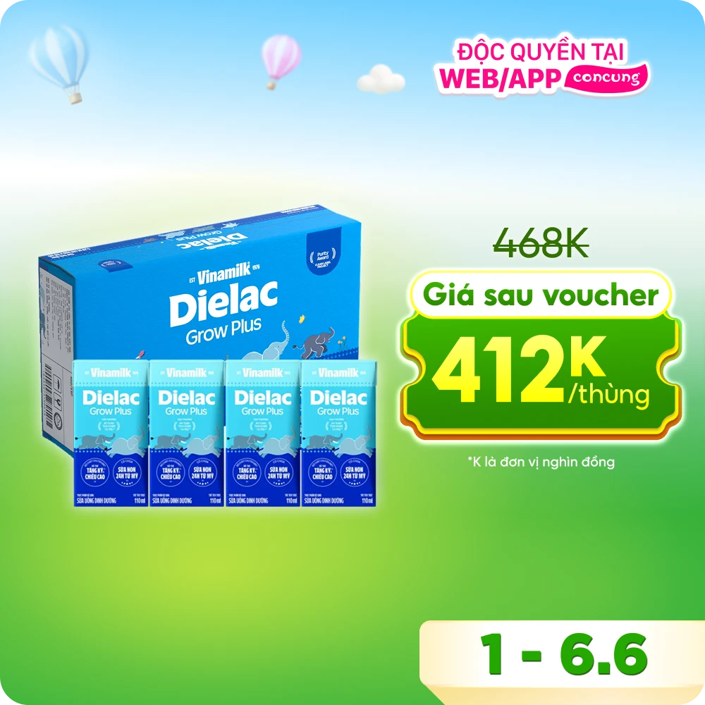 Sữa uống dinh dưỡng Dielac Grow Plus 110ml (Sữa Non) - Lốc 4 hộp (Giao bao bì ngẫu nhiên)