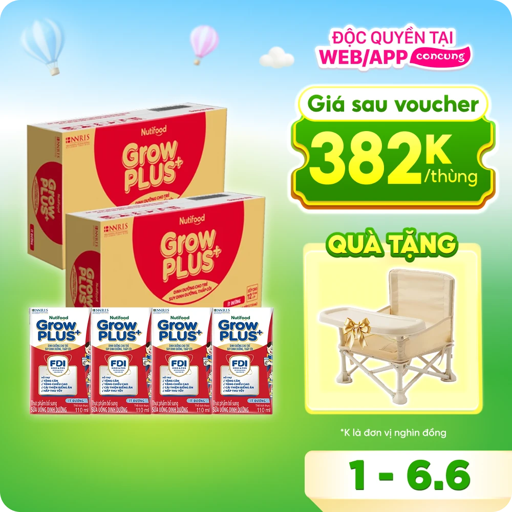 Sữa GrowPLUS+ ít đường 110ml (lốc 4 hộp)