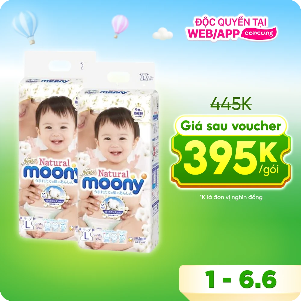 Tã dán Moony Natural/Moony Dịu nhẹ (L, 38 miếng) (giao bao bì ngẫu nhiên)