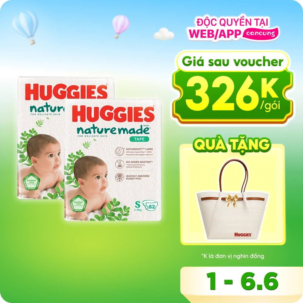 Bỉm tã dán Huggies Platinum Nature Made size S 82 miếng (giao bao bì ngẫu nhiên)