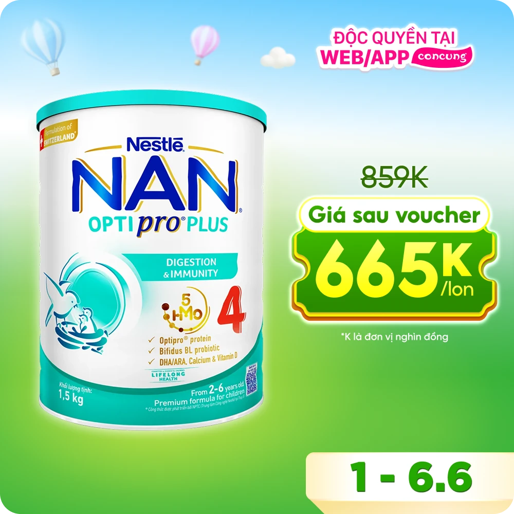 Sữa Nan Optipro PLUS 4 1.5kg, với 5HMO, Công thức từ Thụy Sĩ (2-6 tuổi) (Giao bao bì ngẫu nhiên)