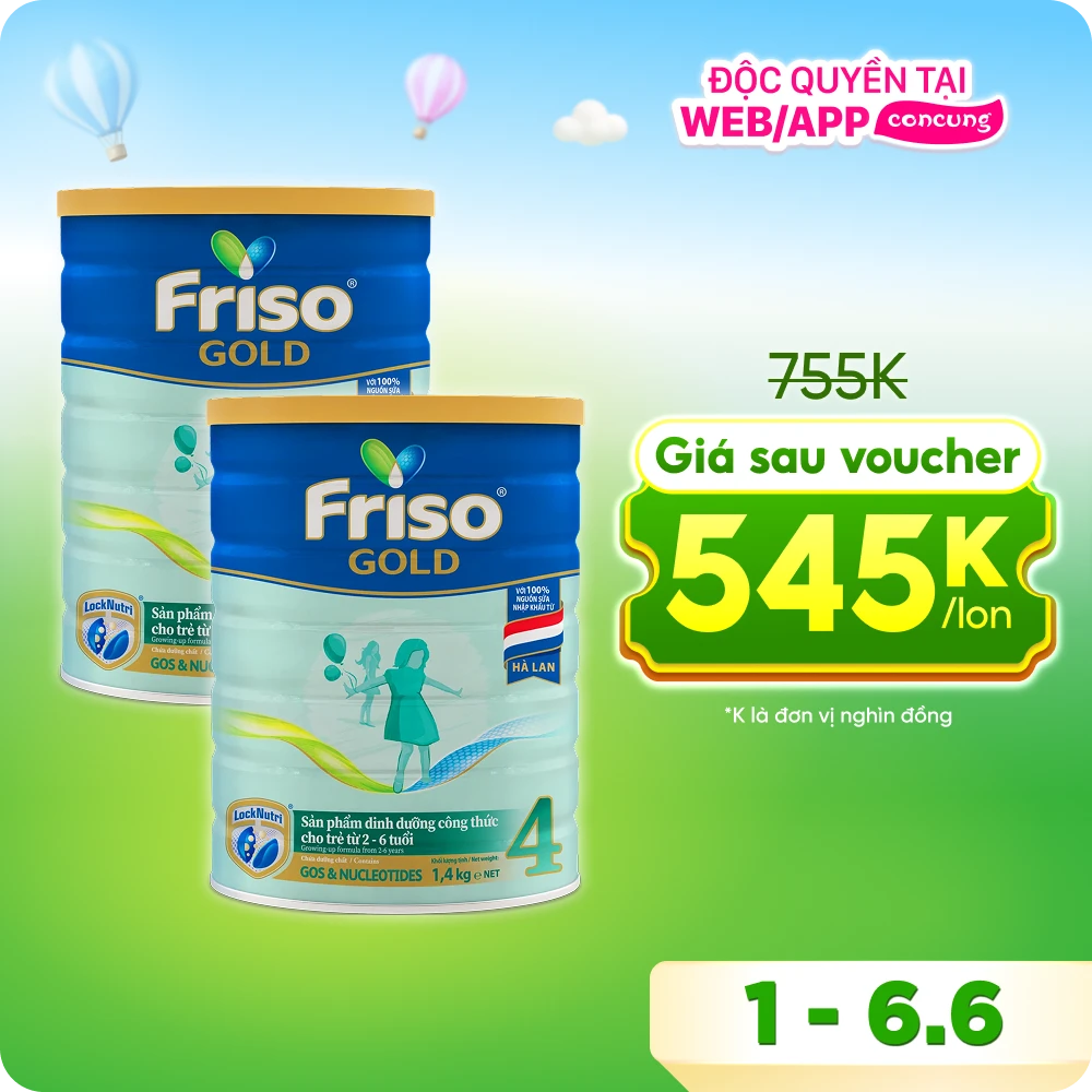 Combo 2 lon Friso Gold 4, 2 - 6 tuổi (1400gr)