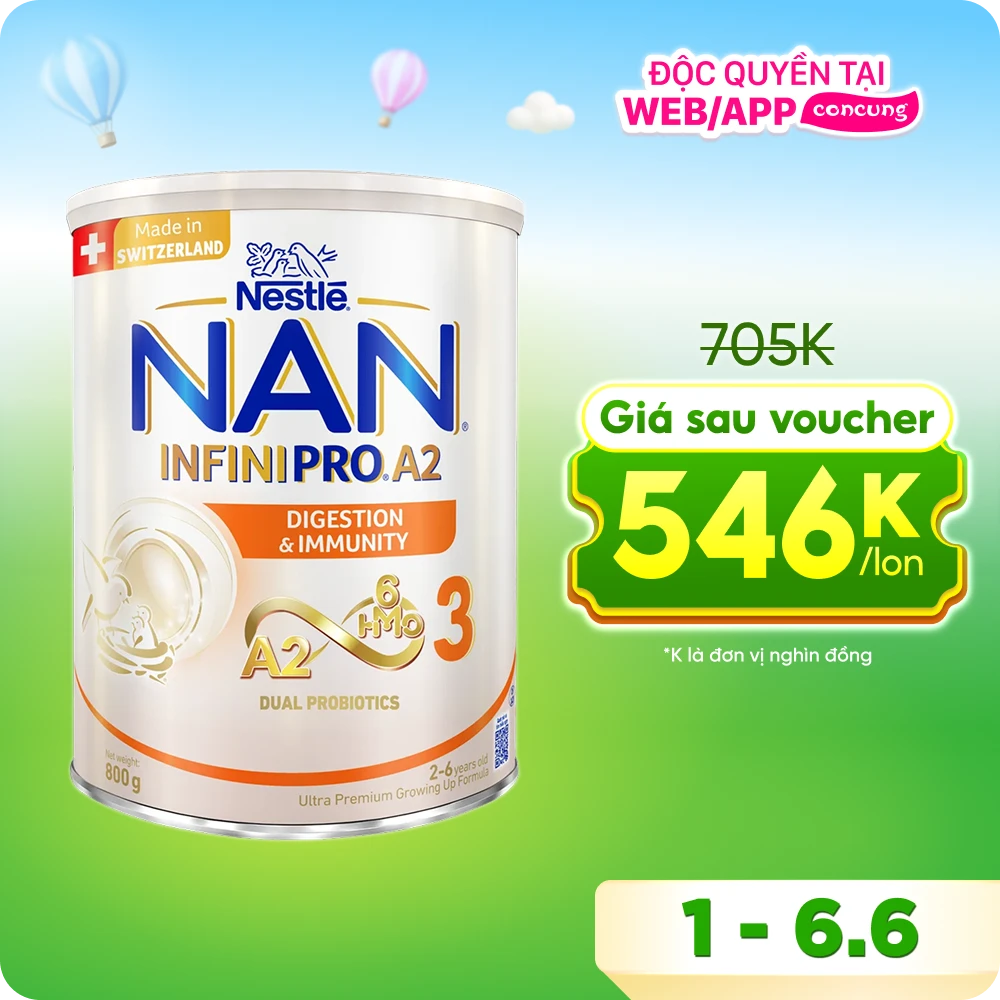 Sữa Nestlé NAN INFINIPRO A2 số 3 800g (6HMO) (2-6 tuổi)