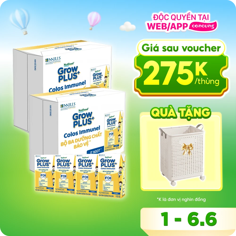 2 Thùng Sữa dinh dưỡng pha sẵn GrowPLUS+ Colos Immunel 110ml, lốc 4 hộp (Từ 1 tuổi)