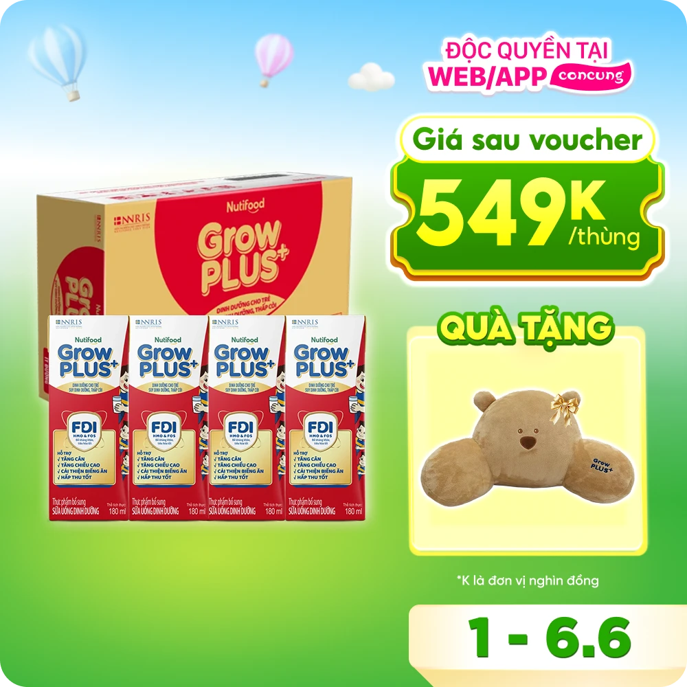 Thùng Sữa GrowPLUS+ hộp 180ml (Thùng 12 lốc - lốc 4 hộp)