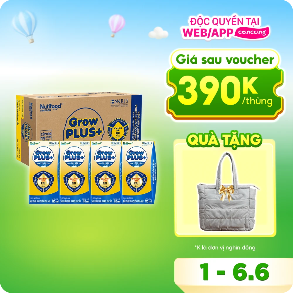 Thùng Sữa GrowPLUS+ Sữa non Vàng hộp 110ml (lốc 4 hộp)