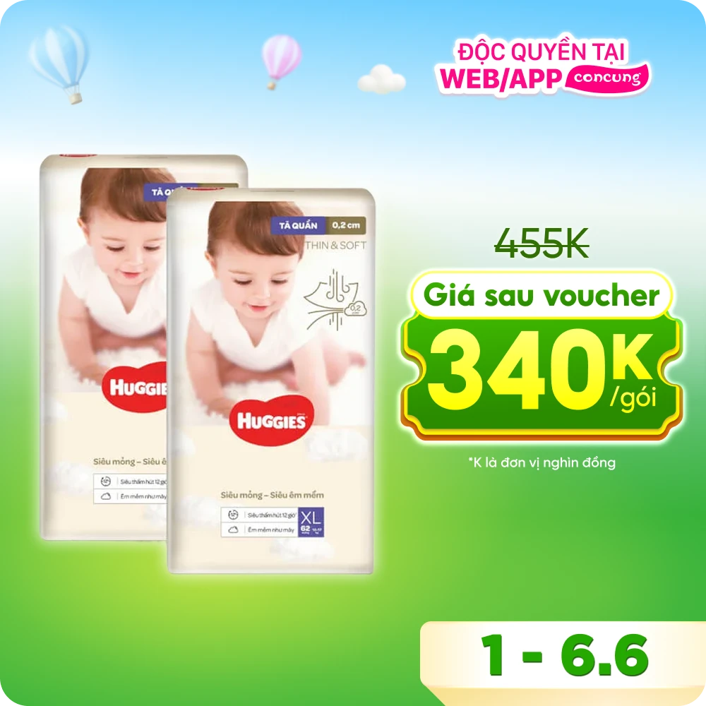 Combo 2 Tã quần Huggies Thin & Soft  (XL, 12-17kg, 62 miếng)