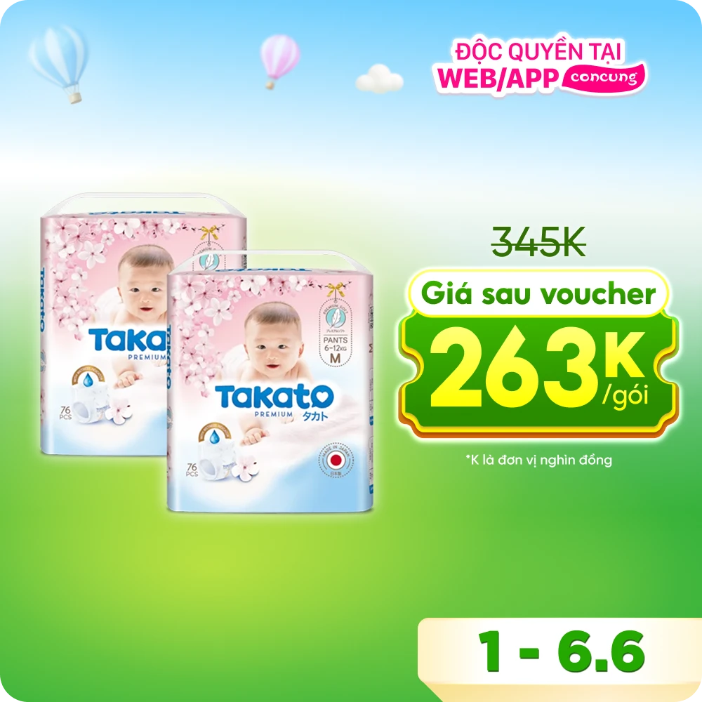 Combo 2 Tã quần Nhật Bản Takato siêu mềm mại (M, 76 miếng)