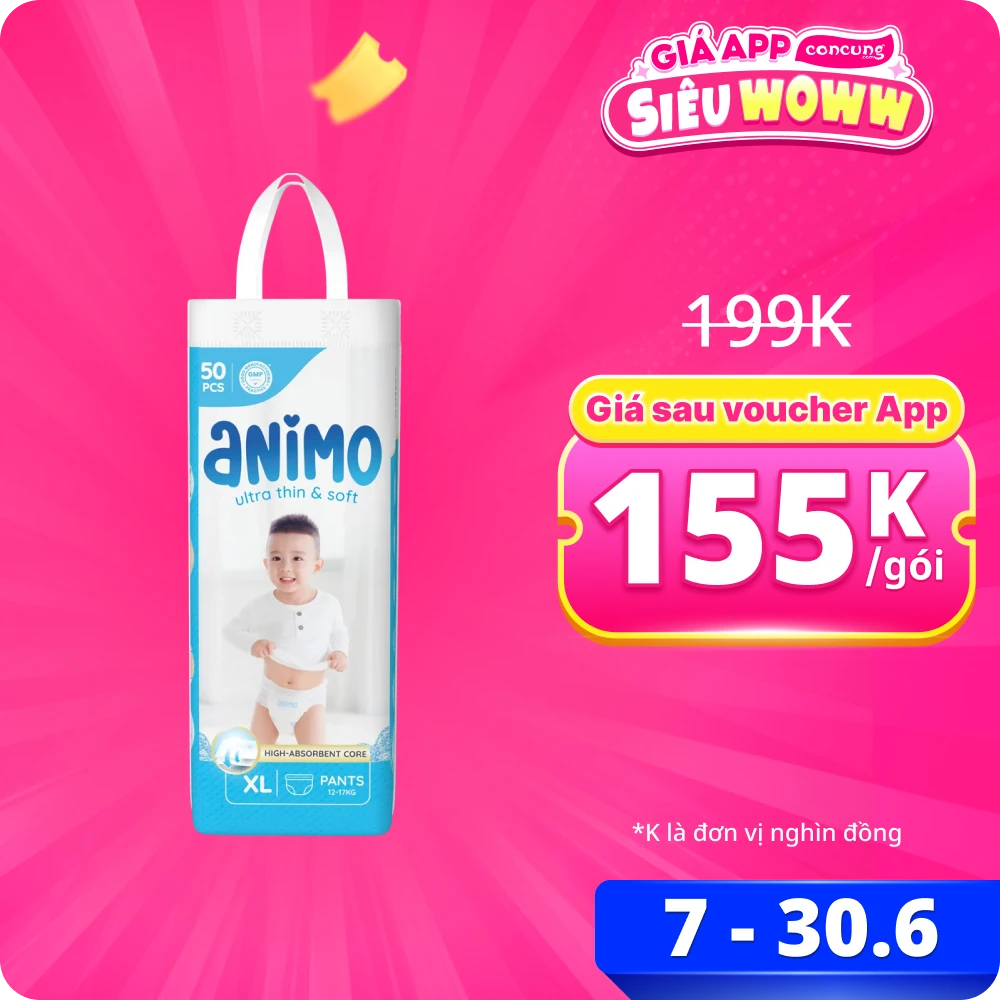 Tã Quần Animo Siêu Mềm Thoáng (XL, 50 miếng)