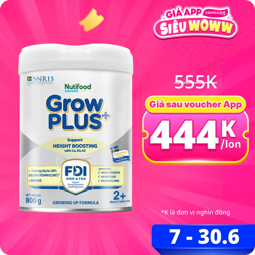 Sản phẩm dinh dưỡng công thức GrowPLUS+ 2+ (Bạc), 800g (trên 2 tuổi)