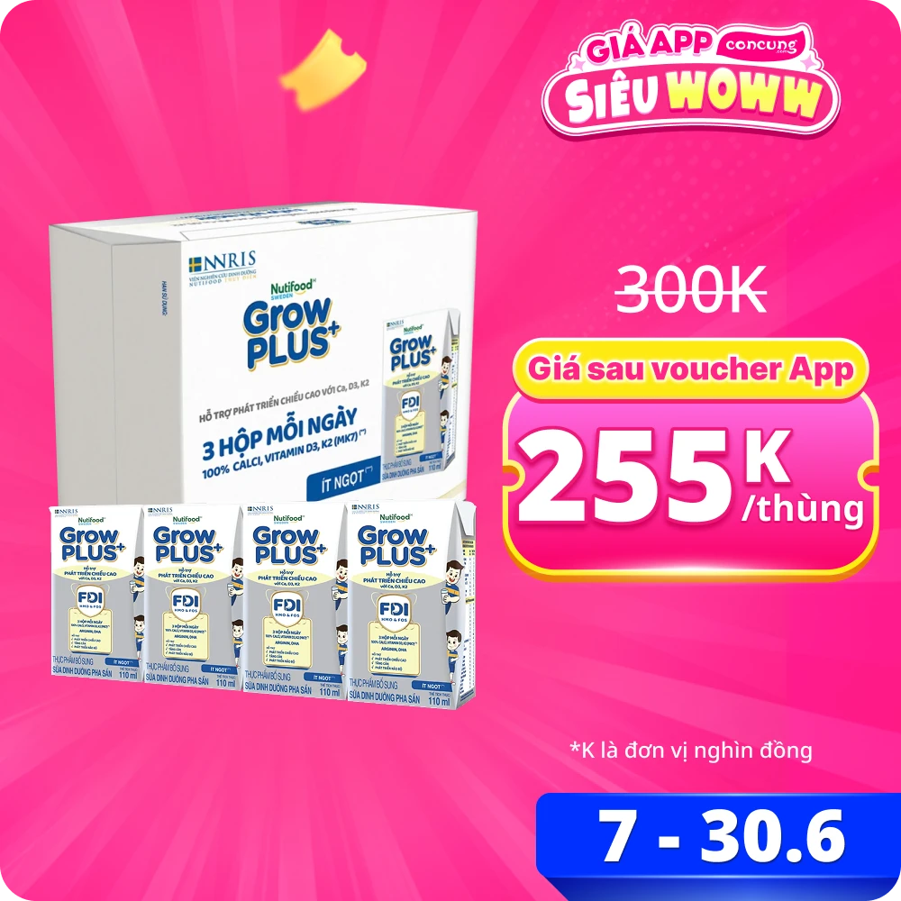 Thùng 6 lốc sữa dinh dưỡng pha sẵn GrowPLUS+ (Bạc), 4x110ml (trên 1 tuổi)