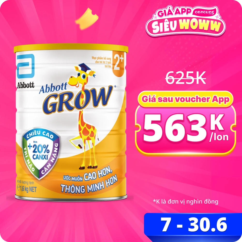 Sữa Abbott Grow 2+ 1,6kg (trên 2 tuổi) (tên cũ: Abbott Grow 4 1,7kg, giao bao bì ngẫu nhiên)