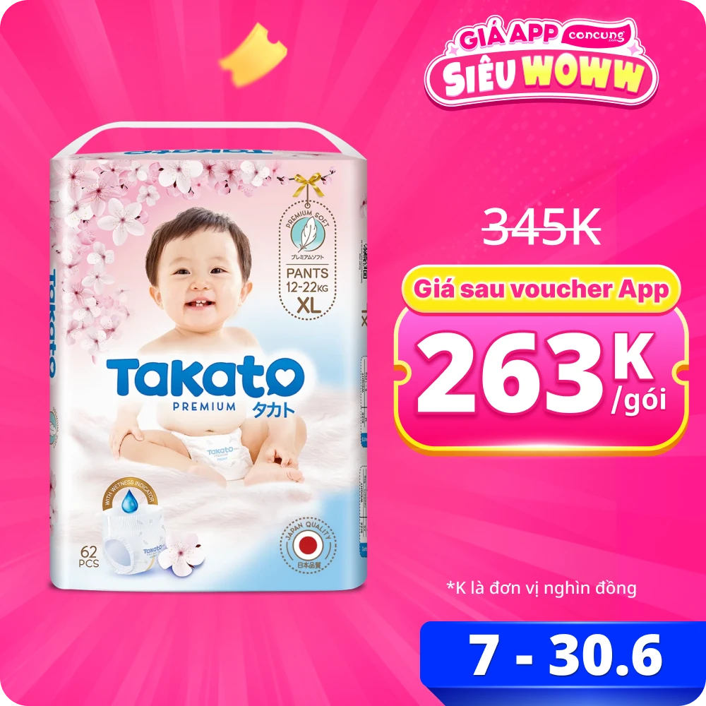 Tã quần Takato siêu mềm mại (XL, 62 miếng)