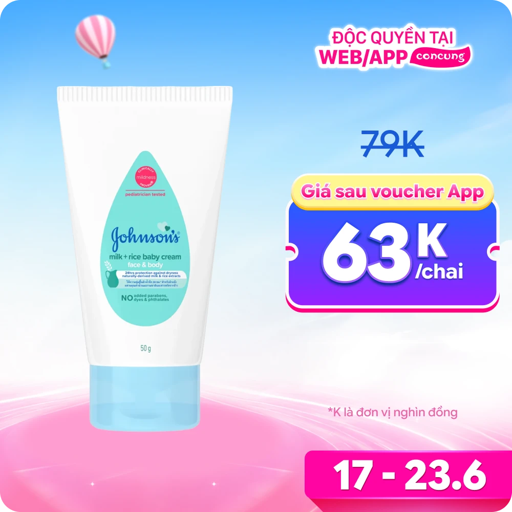 Kem dưỡng da mặt và cơ thể chưá sữa và tinh chất gạo (Tuýp) Johnson baby (50gr)