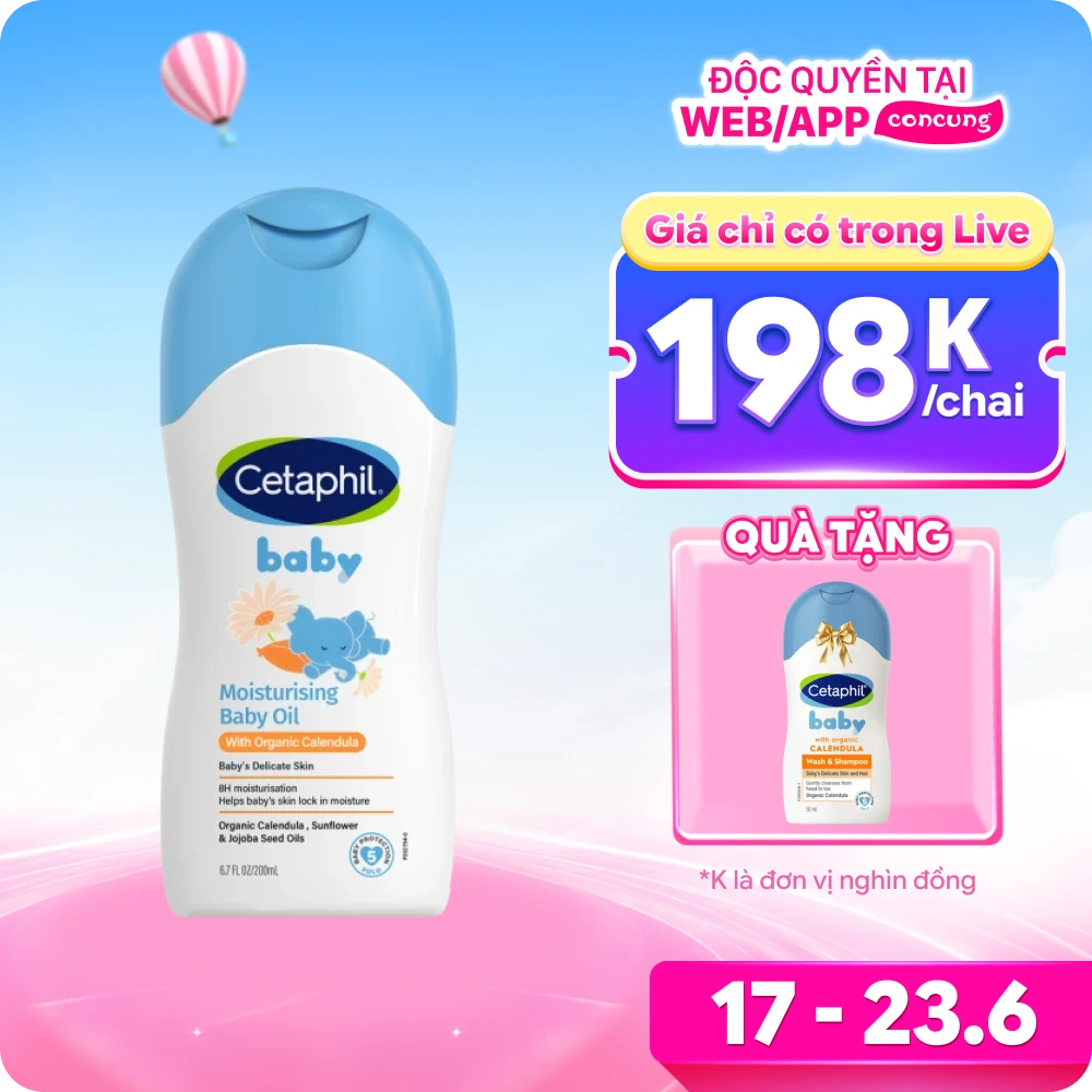 Dầu massage dưỡng ẩm hoa cúc Cetaphil Baby Moisturising Baby Oil with Organic Calendula 200ml