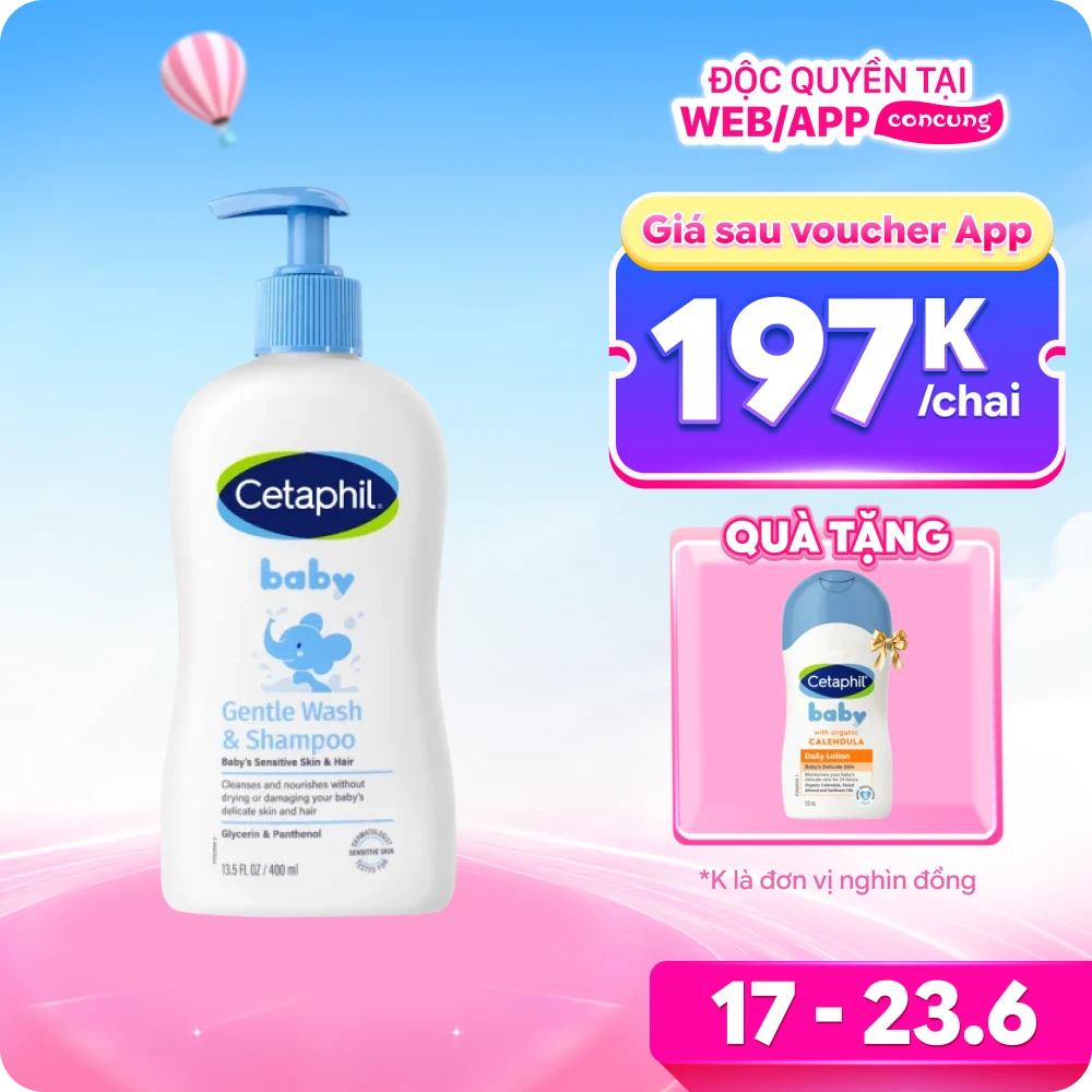 Sữa tắm gội cho trẻ em Cetaphil baby gentle 400ml