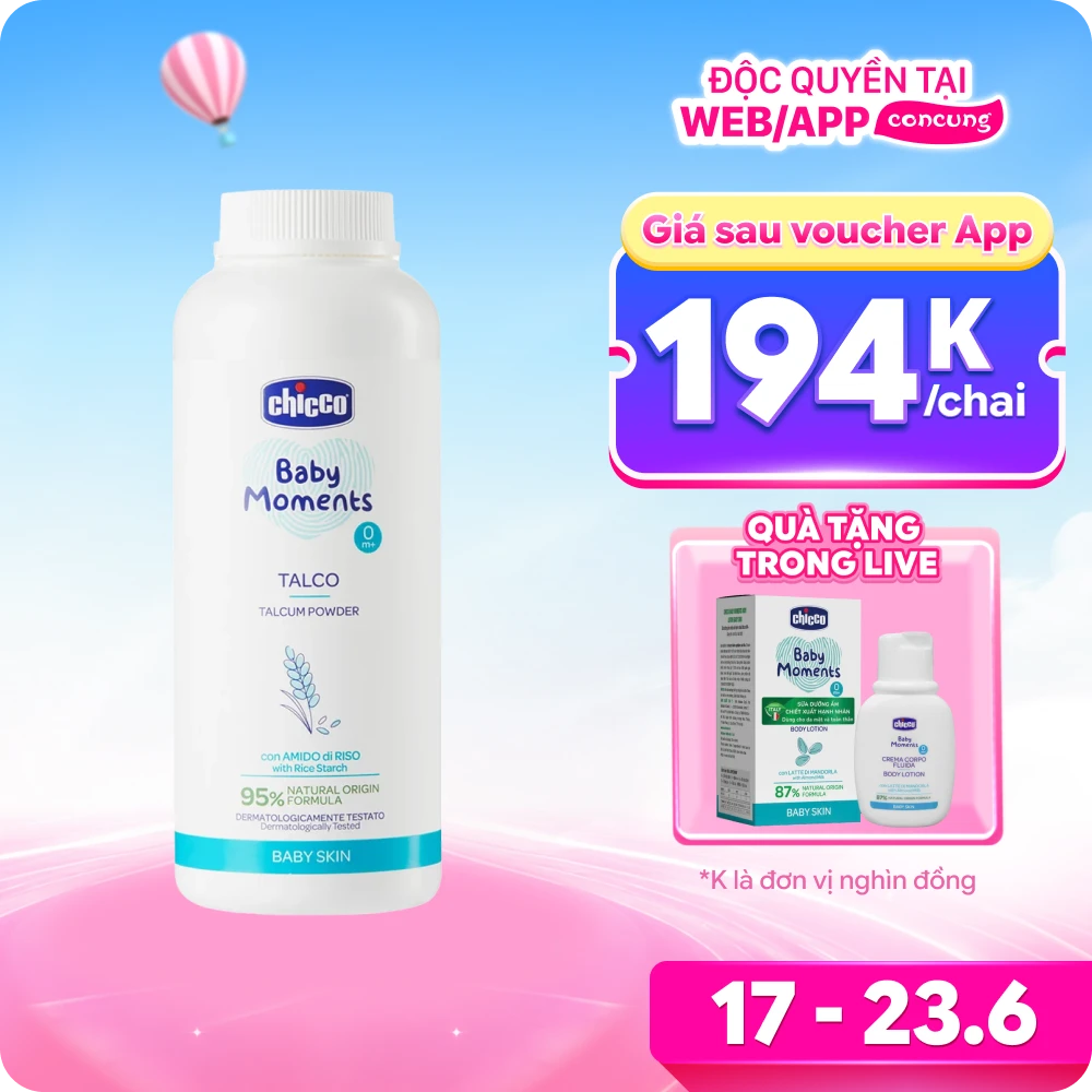 Phấn rôm tinh bột gạo Chicco 0M+ 150gr