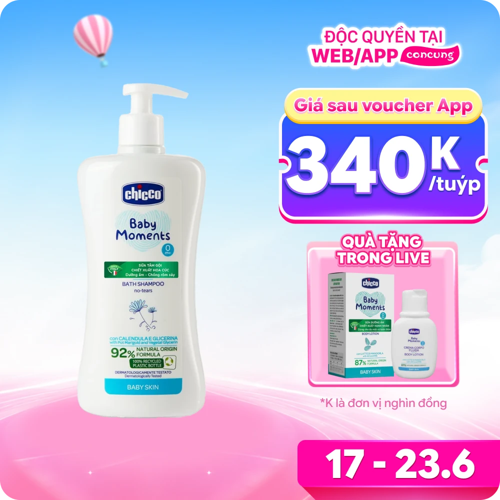 Sữa tắm gội chiết xuất Hoa Cúc 0M+ Chicco 500ml
