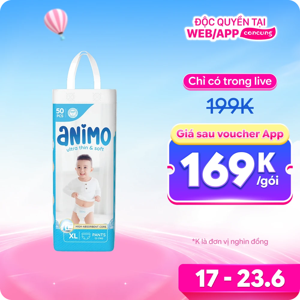 Tã Quần Animo Siêu Mềm Thoáng (XL, 50 miếng)