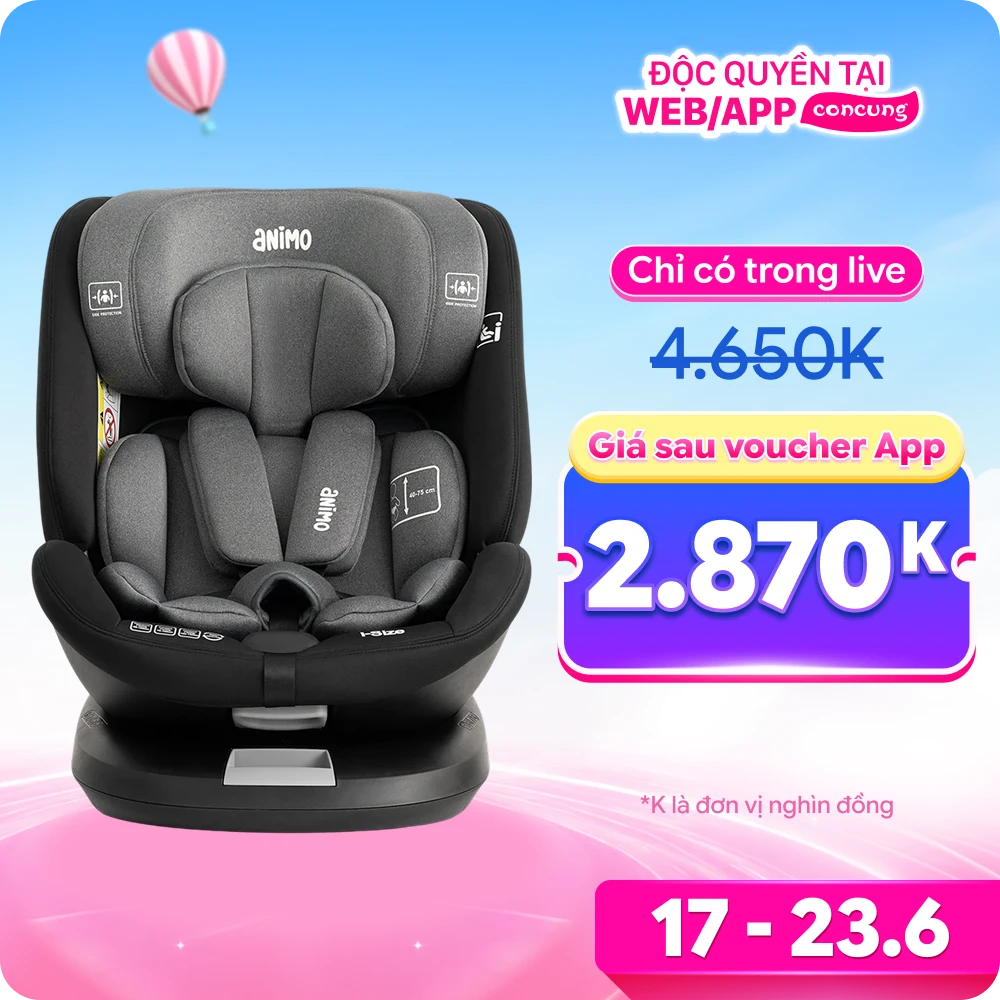 Ghế ngồi ô tô Animo Onefit Pro Isofix 360 (40-150cm, i-size, HB338, Iron Gray)
