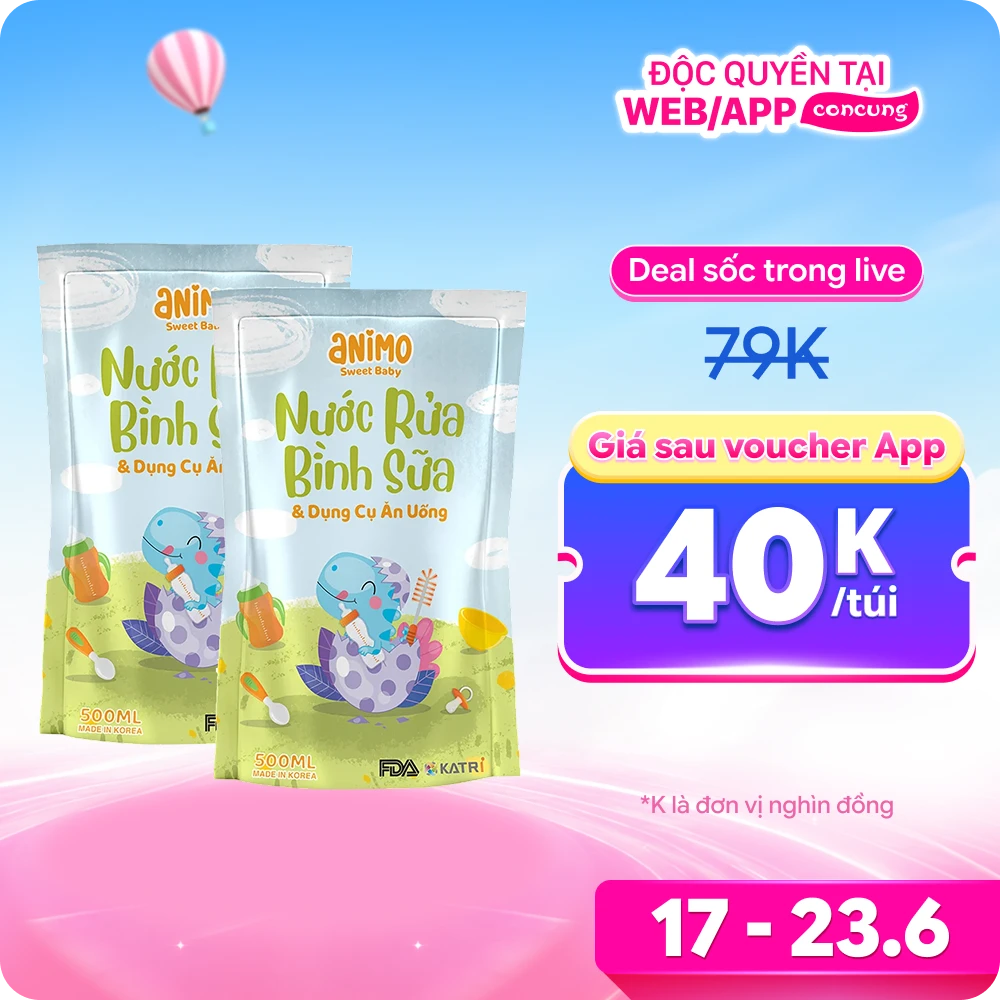 Nước rửa bình sữa Animo túi 500ml (Xanh da trời)