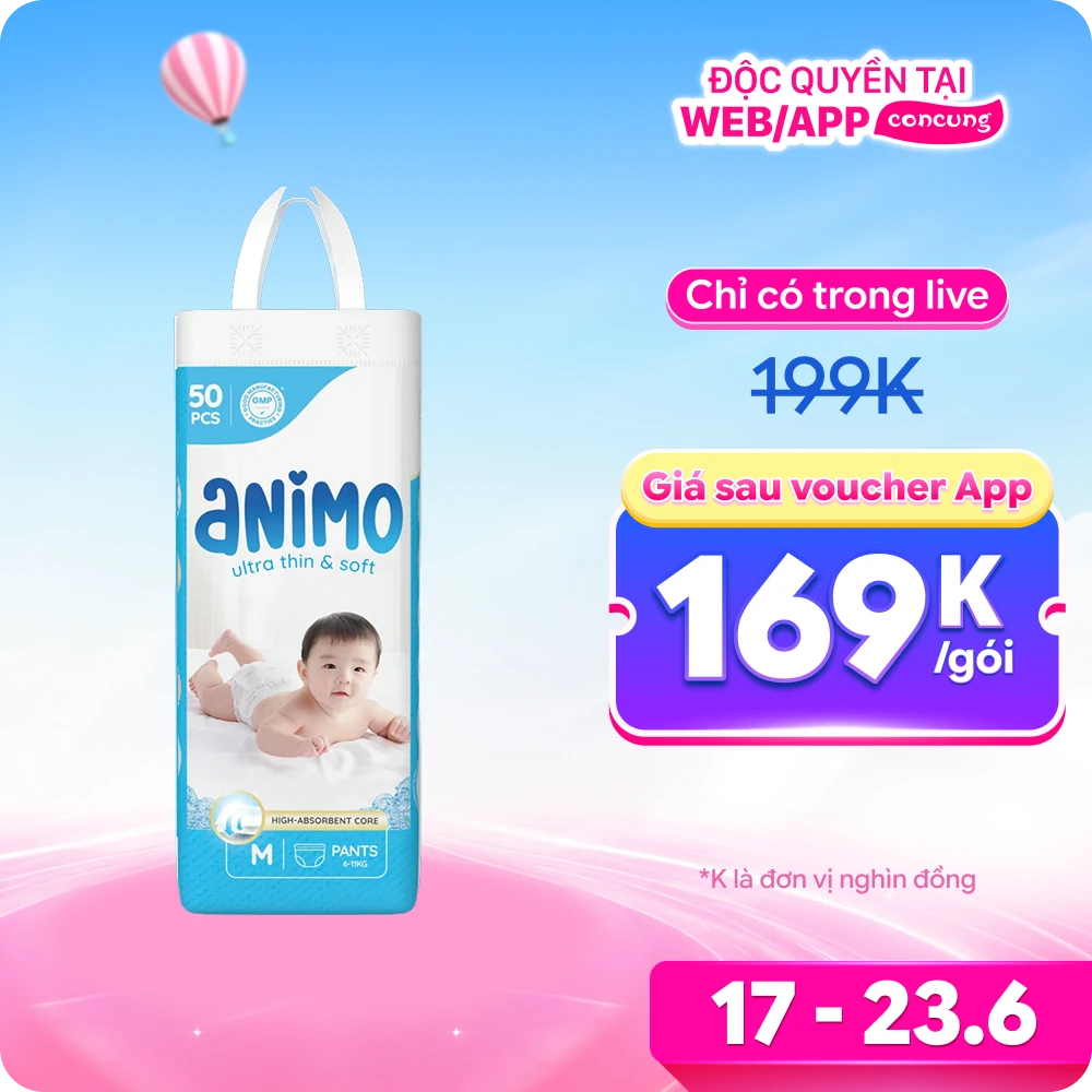 Tã Quần Animo Siêu Mềm Thoáng (M, 50 miếng)