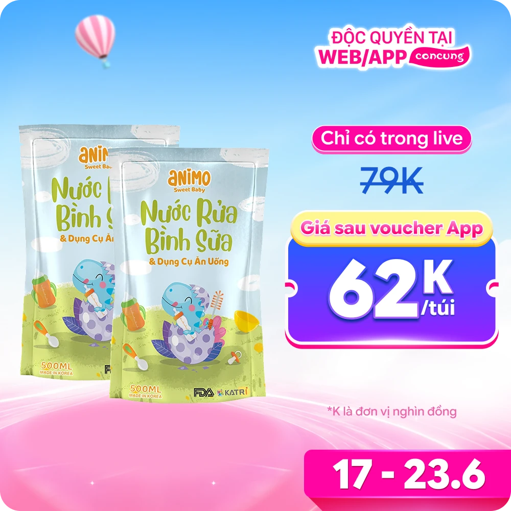 Combo 2 Nước rửa bình sữa Animo túi 500ml (Xanh da trời)
