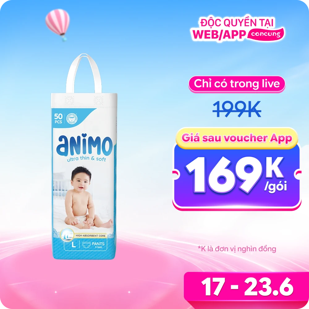 Tã Quần Animo Siêu Mềm Thoáng (L, 50 miếng)