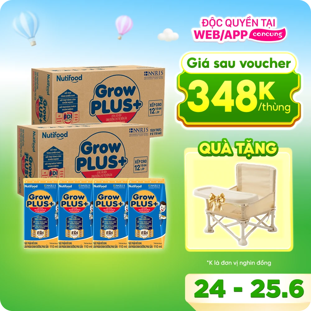Thùng Sữa GrowPLUS+ hộp 180ml (Thùng 12 lốc - lốc 4 hộp)