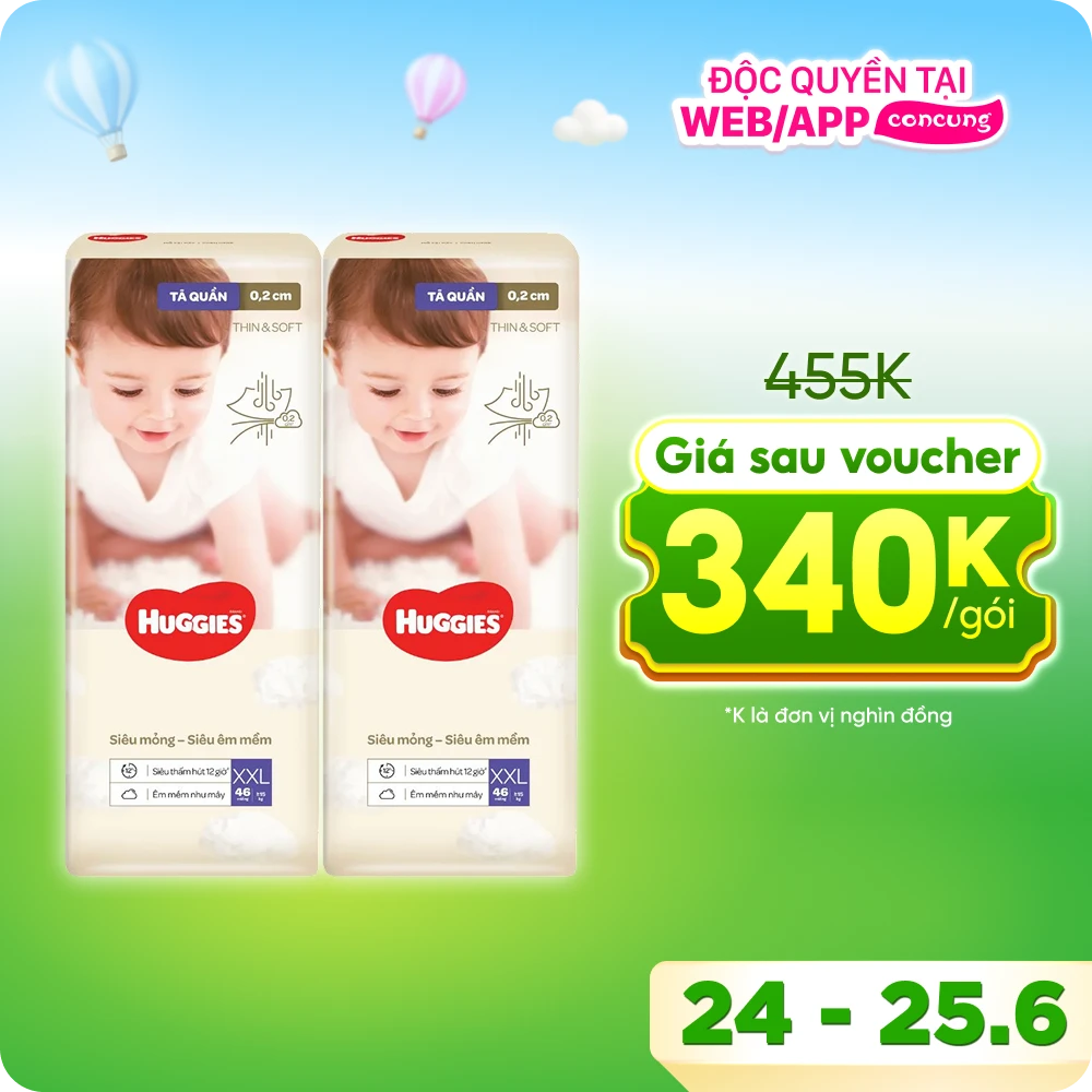 Combo 2 Tã quần Huggies Thin & Soft  (XXL, >15kg, 46 miếng)