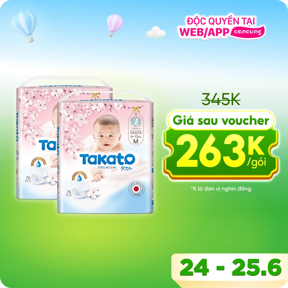 Combo 2 Tã quần Takato siêu mềm mại (M, 76 miếng)