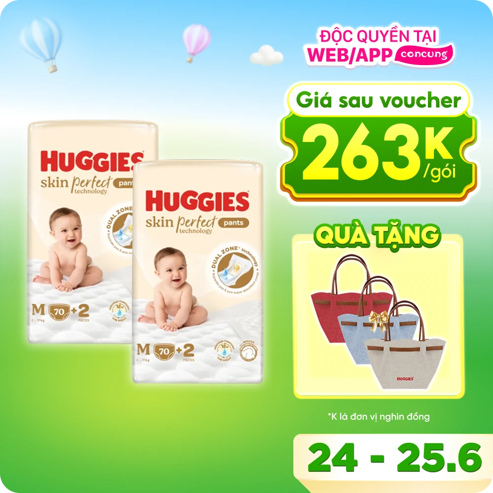 Combo 2 Tã quần Huggies SkinPerfect Pants (M, 6-11kg, 70+2 miếng)