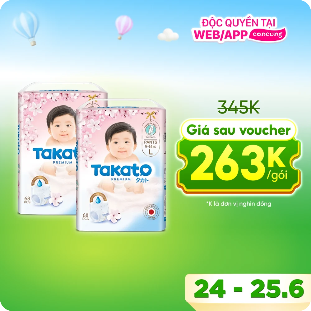 Combo 2 Tã quần Takato siêu mềm mại (L, 68 miếng)