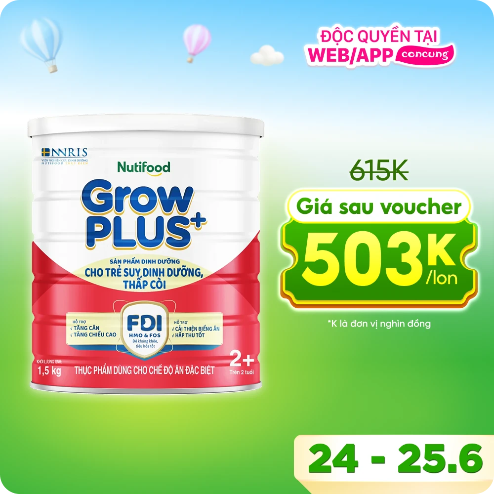 Sữa GrowPLUS+ Đỏ 2+ 1.5kg (Từ 2 tuổi) (giao bao bì ngẫu nhiên)