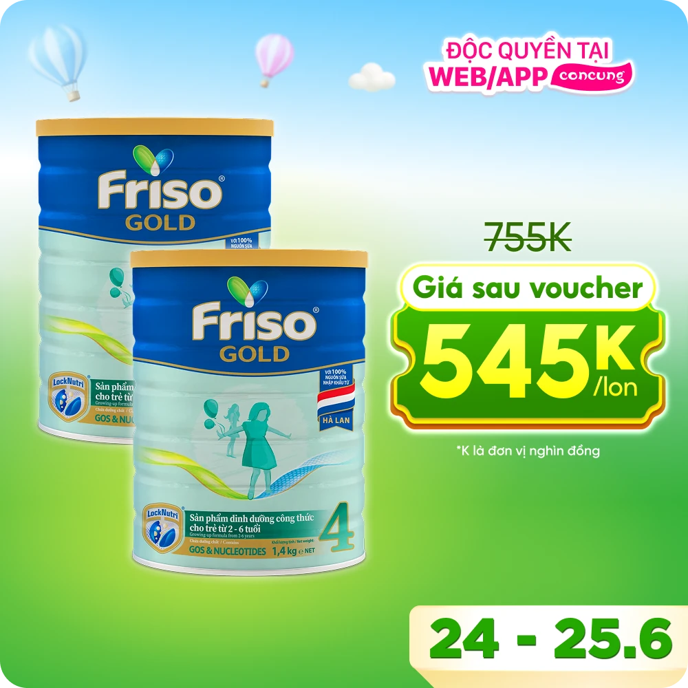 Combo 2 lon Friso Gold 4, 2 - 6 tuổi (1400gr)