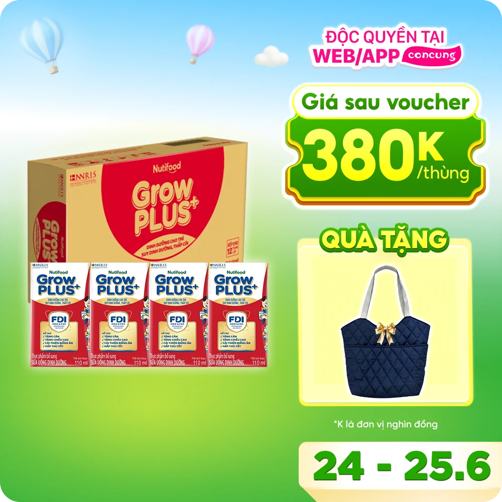 Thùng Sữa GrowPLUS+ Hộp 110ml (lốc 4 hộp)