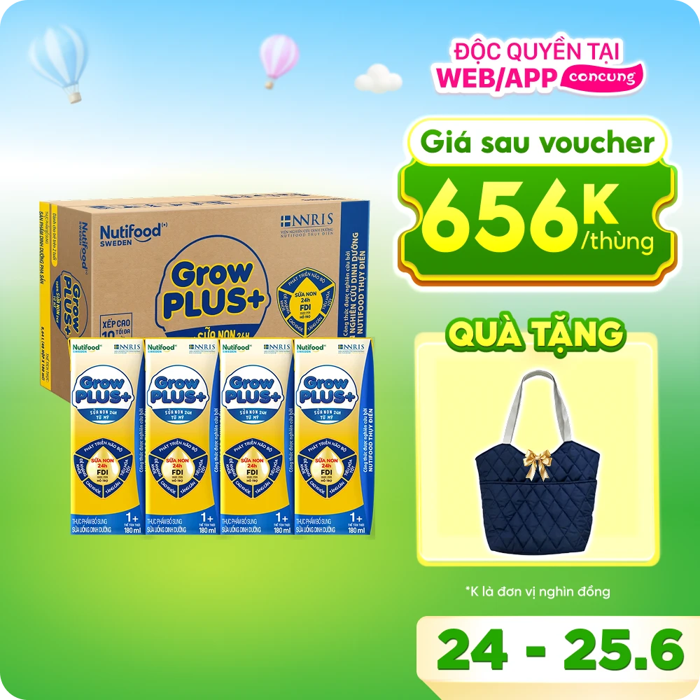 Thùng Sữa GrowPLUS+ Sữa non Vàng 1+ 180ml (lốc 4 hộp)
