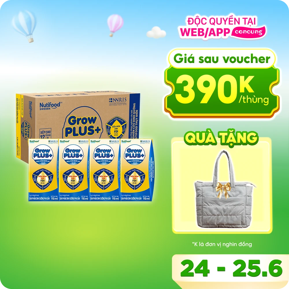 Thùng Sữa GrowPLUS+ Sữa non Vàng hộp 110ml (lốc 4 hộp)